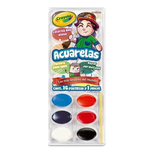 Crayola Suministros de arte lavables para niños, juego de colores surtidos  de acuarela con práctico pincel para niños incluido, 16 unidades