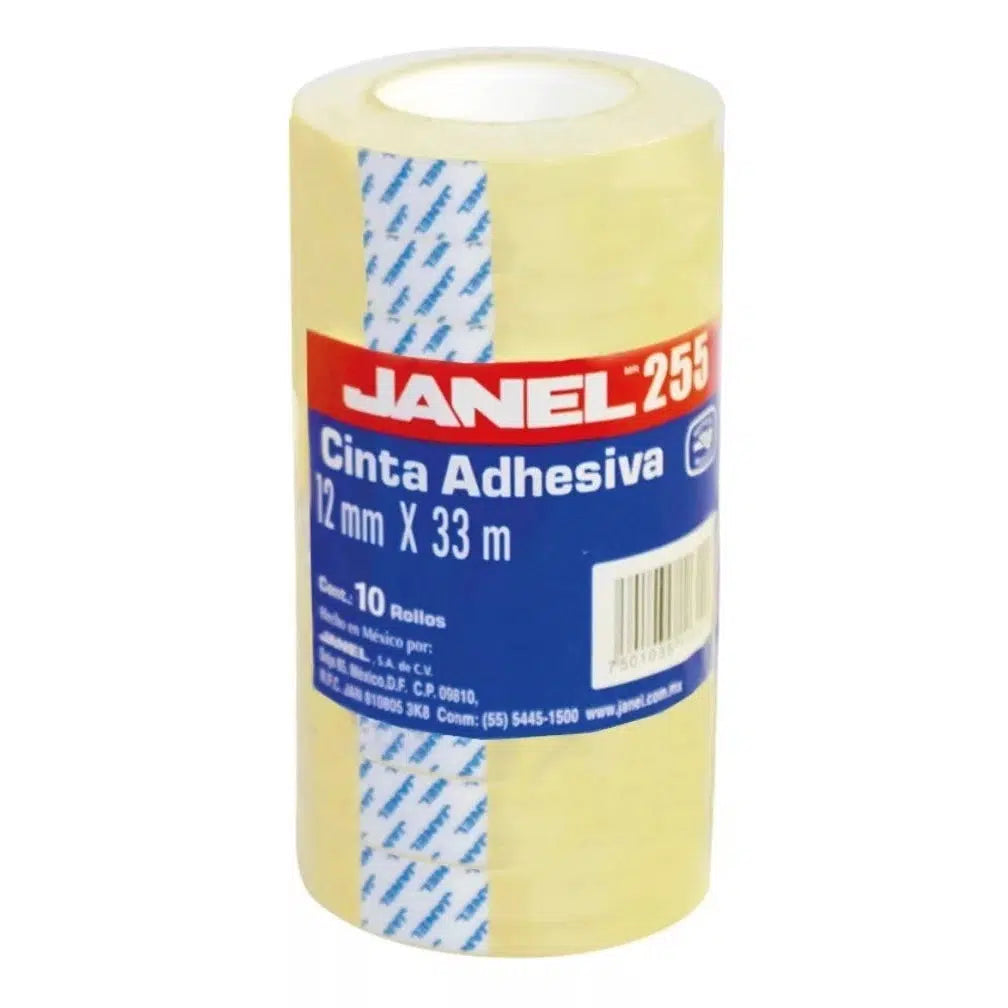 Cinta Adhesiva Janel 12 Mm X 33 M Transparente Pack 10 Pzs