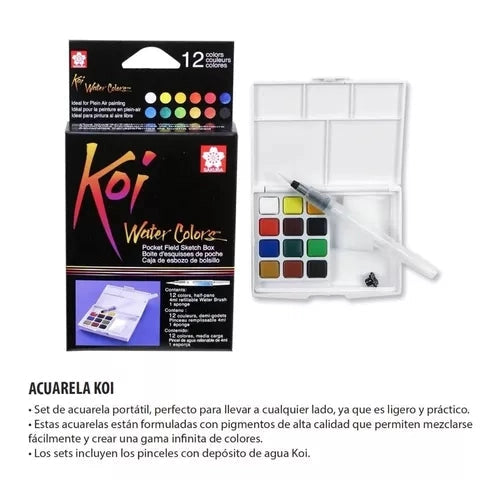 Sketch Box Koi Acuarelas Pastilla 12 Colores Y 1 Pincel
