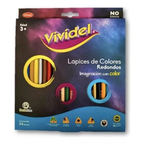 Lápices De Colores Redondos Vividel 4 Mm Caja Con 24 Piezas