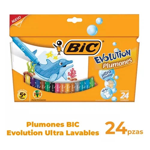 Plumón Bic Evolution Ultra Lavable Colores Intensos 24 Pzas