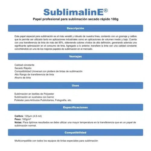 Papel para Sublimar Kronaline Oficio 100g 250 Hojas