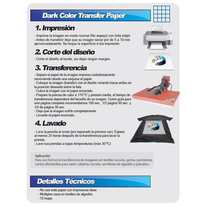Papel Transfer Telas Obscuras Tamaño Carta Color Make 50 Hojas.