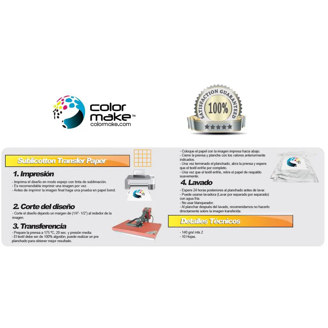 Papel Sublicotton para Sublimar en Algodón Tamaño Carta Color Make 50 Hojas