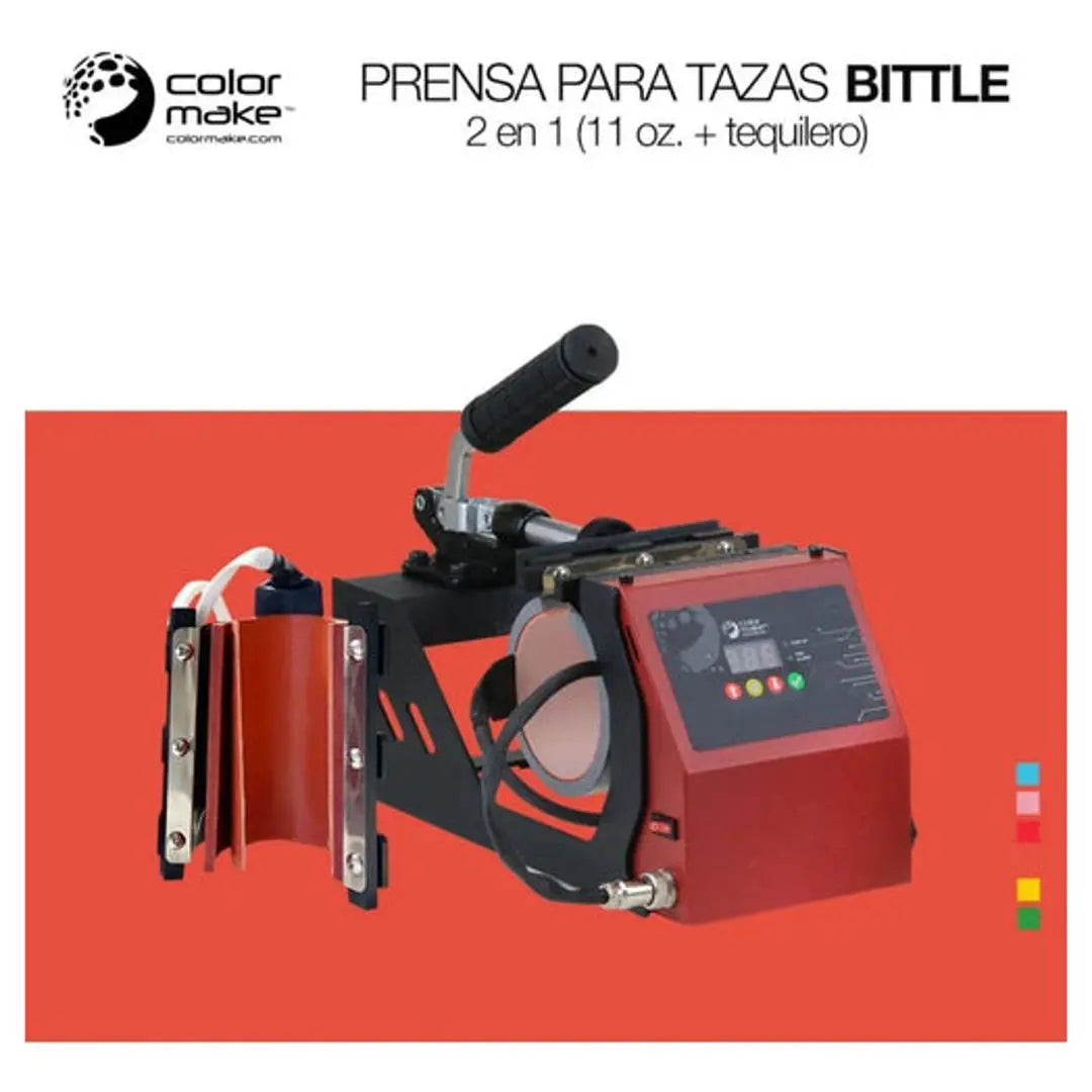 Prensa Para Sublimar Tazas Color Make Bittle 2 en 1 Resistencia 11 Oz y Tequilero