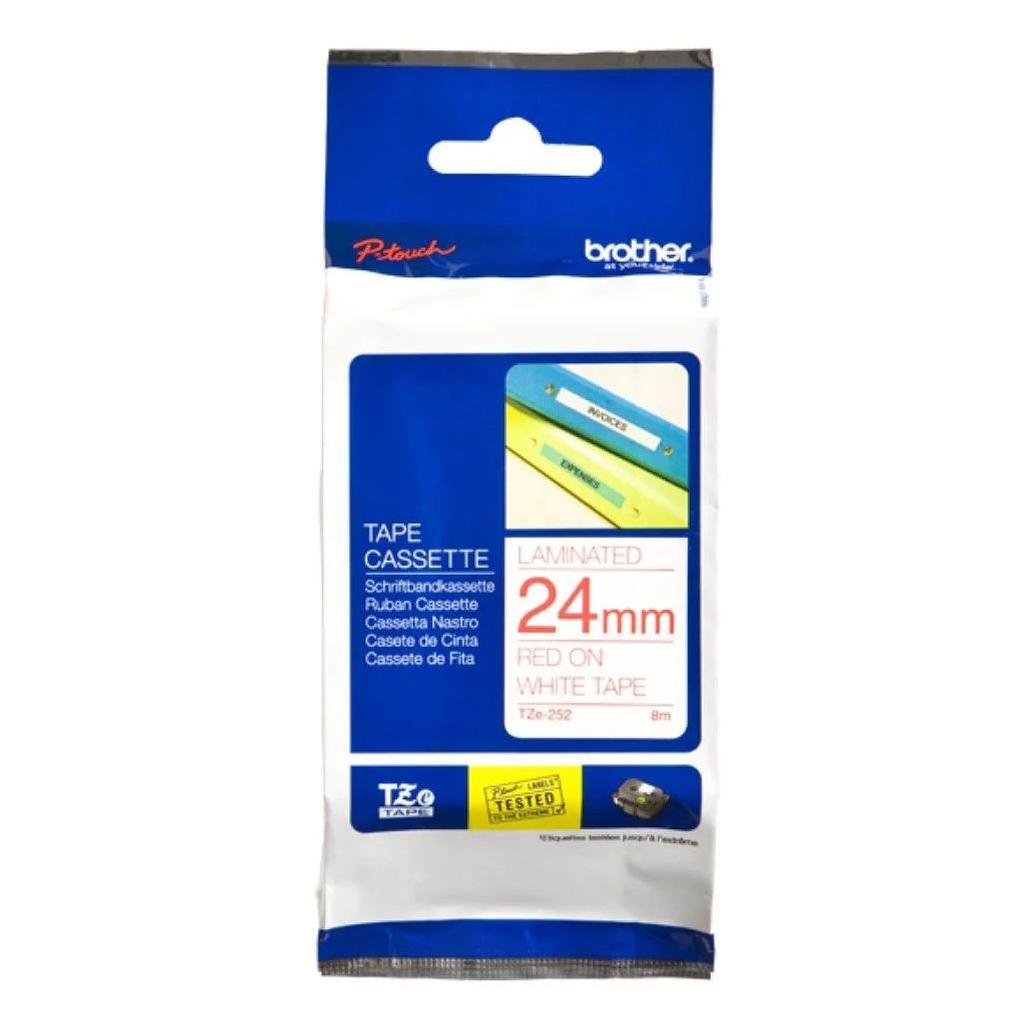 Cinta para Impresora de Etiquetas Brother TZe-252 TZe Transferencia Térmica Rojo sobre Blanco