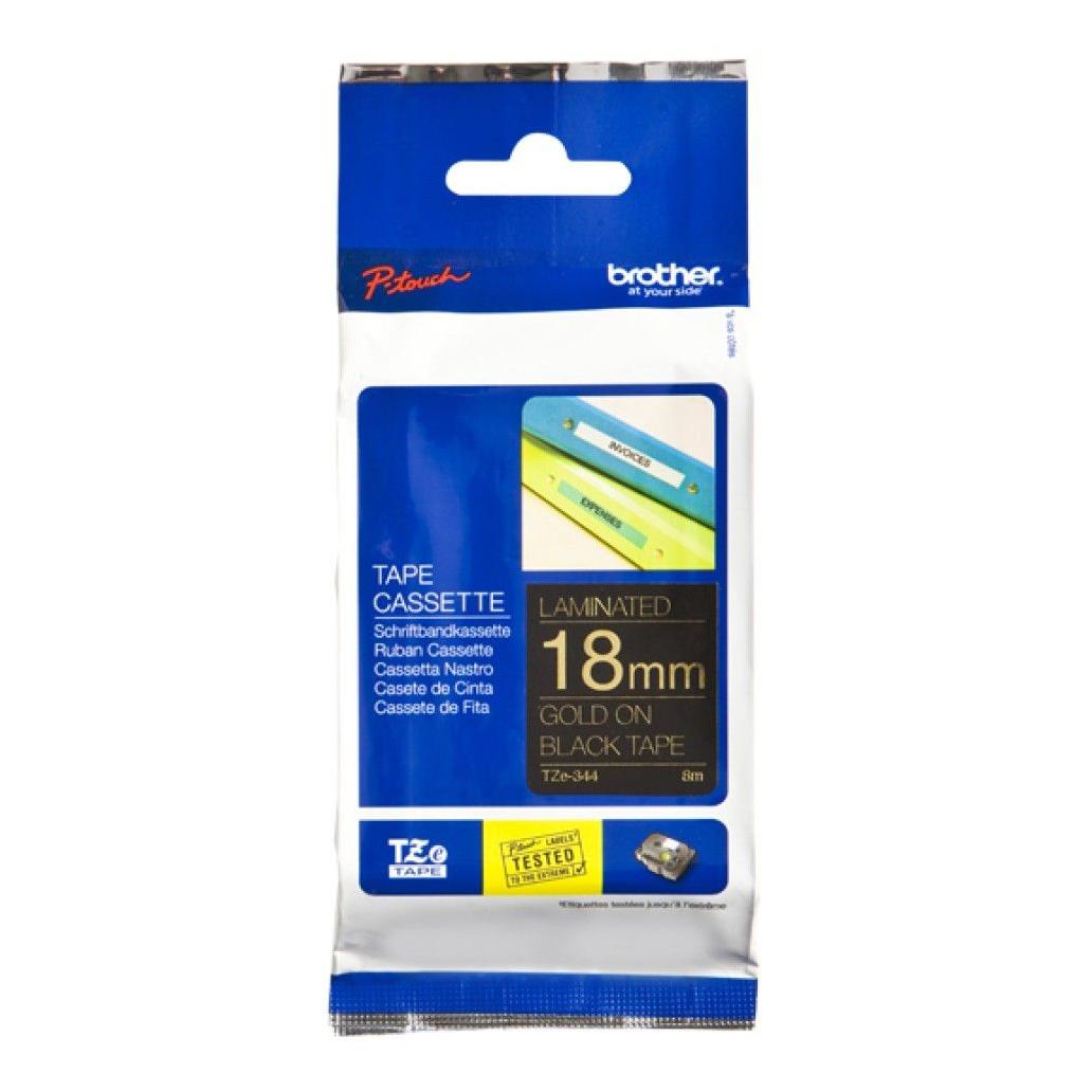 Cinta para Impresora de Etiquetas Brother TZe-344 TZe Transferencia Térmica Oro sobre Negro PT-2430PC, PT-2700