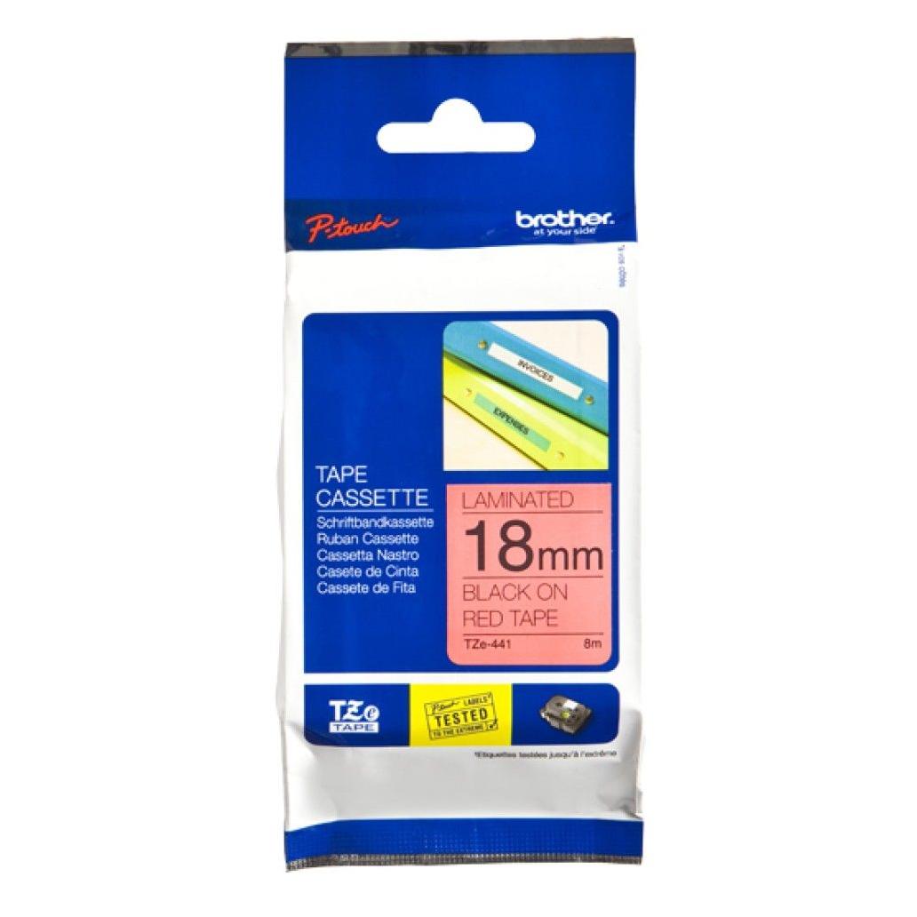 Cinta para Impresora de Etiquetas Brother TZe-44 TZe Transferencia Térmica Negro sobre Rojo PT-2100VP.PT-7600
