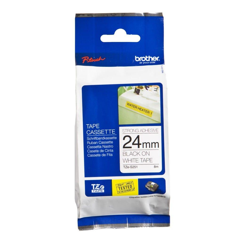 Cinta para Impresora de Etiquetas Brother TZeS251 TZ Transferencia Térmica Negro sobre Blanco PT-1400, PT-1500