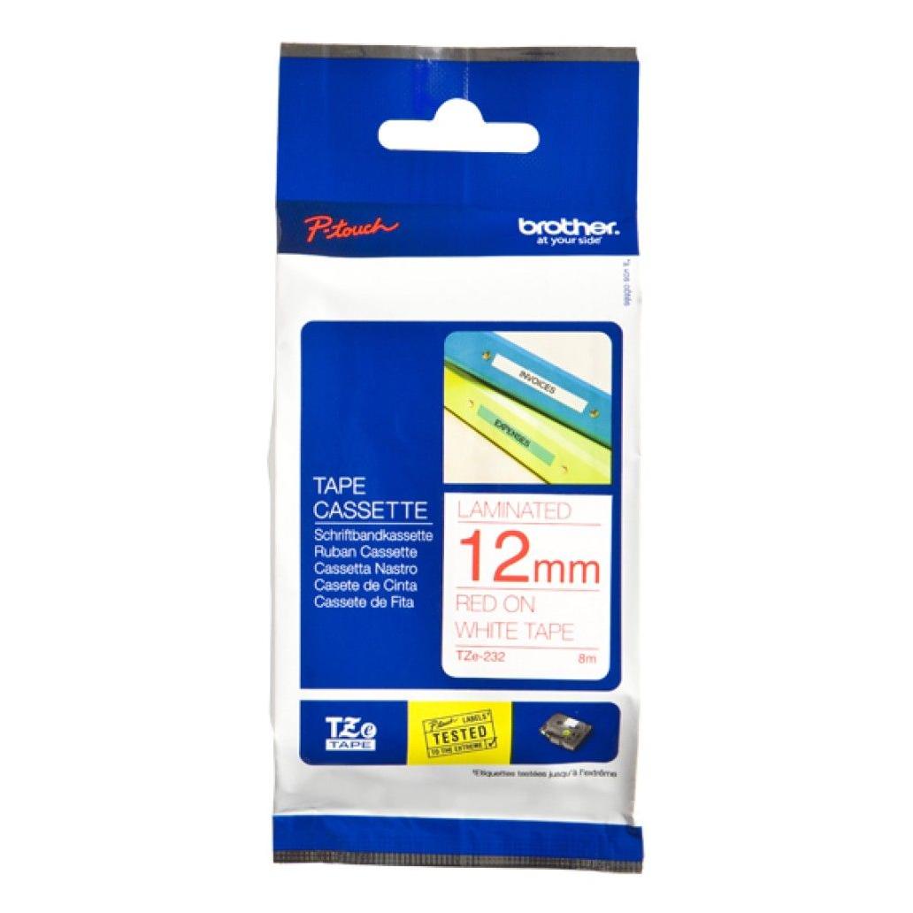 Cinta para Impresora de Etiqueta Brother TZE232 TZ Rojo sobre Blanco