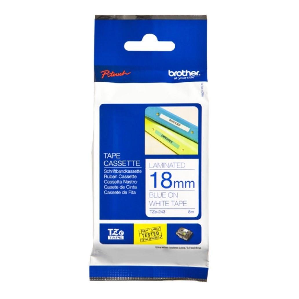 Cinta para Impresora de Etiquetas Brother TZE-243 TZe Azul sobre Blanco