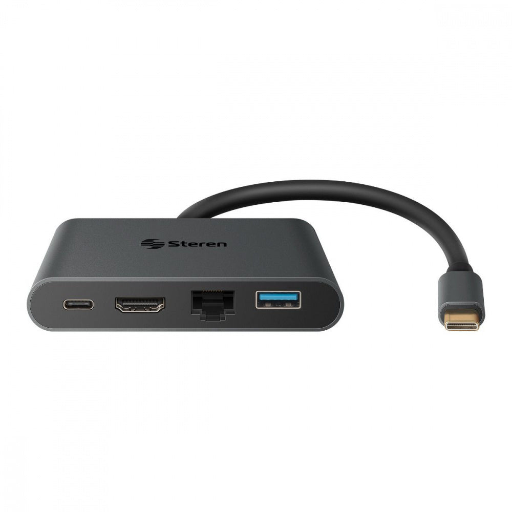 Steren Docking Station USB-5290 USB C, 1x USB C 3.0, 1x USB A 3.0, 1x RJ-45, 1x HDMI, Color Negro