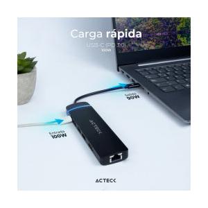 Acteck Hub USB C 3.1 Macho - 3x USB A 3.1, 1x HDMI, 1x RJ-45, 1000 Mbit/s Negro