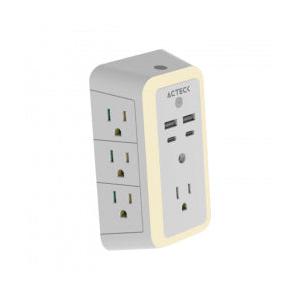 Acteck Multicontactos Energon Lumina CP515, 7 Contactos + 2x USB-A + 2x USB-C, 125V, Blanco