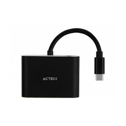 Acteck Adaptador USB C Macho - HDMI/VGA Hembra, Negro