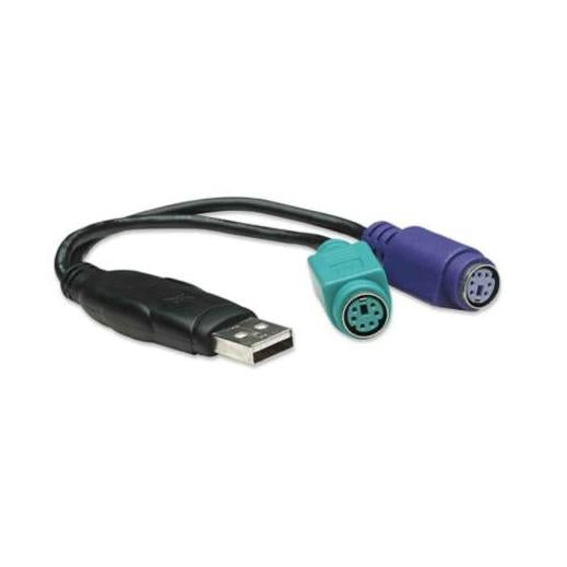 Manhattan Adaptador USB A - PS/2, 15cm, Negro
