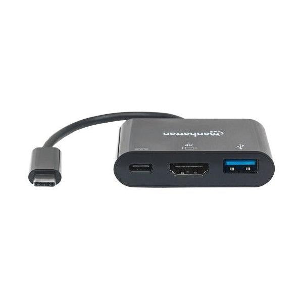 Manhattan Adaptador USB C Macho - HDMI/USB A/USB C Hembra, Negro
