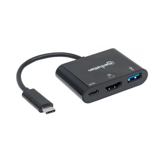 Manhattan Adaptador USB C Macho - HDMI/USB A/USB C Hembra, Negro