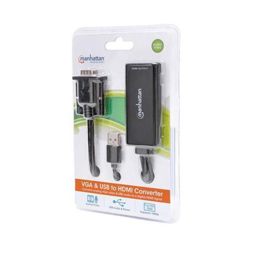Manhattan Adaptador VGA (D-Sub)/USB - HDMI, 1920 x 1200 Pixeles, Negro