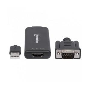 Manhattan Adaptador VGA (D-Sub)/USB - HDMI, 1920 x 1200 Pixeles, Negro