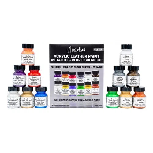 Kit Pinturas Acrílicas Para Cuero Angelus Metálico 12 Piezas