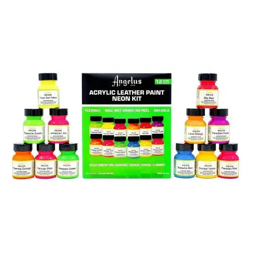 Kit Pinturas Acrílicas Para Cuero Angelus 12 Colores Neón