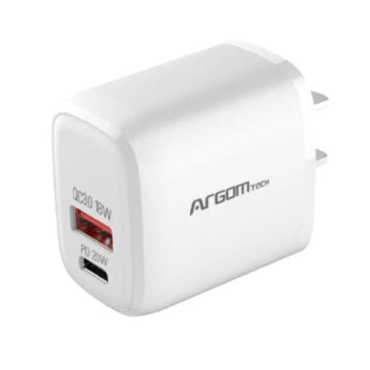 ArgomTech Cargador de Pared ARG-AC-0115WT, 38W, 1x USB-C + 1x USB-A, Blanco