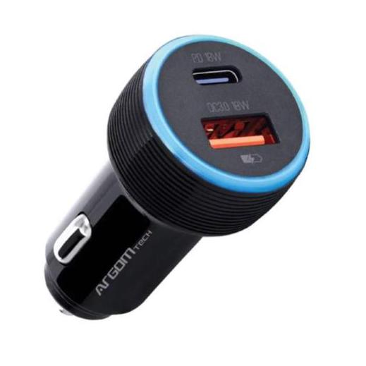 Cargador para Auto ARG-AC-0118BK, 24V, 1x USB 2.0, 1x USB-C, Negro