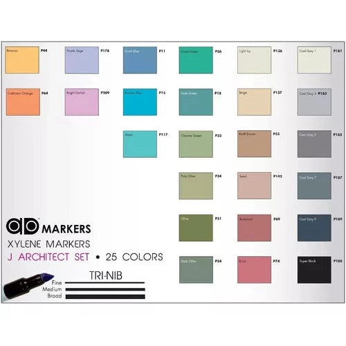 Set Marcadores Plumón Ad Chartpak Set J Arquitectura 25 Pzs