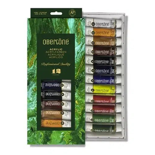 Kit Estuche Pintura Acrílica Obertone Tubo 12 Colores 12 Ml
