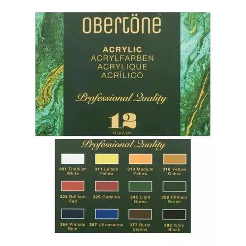Kit Estuche Pintura Acrílica Obertone Tubo 12 Colores 12 Ml