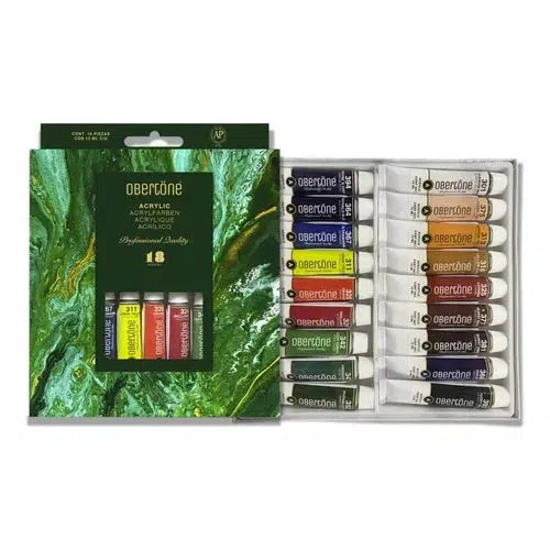 Kit Estuche Pintura Acrílica Obertone Tubo 18 Colores 12 Ml