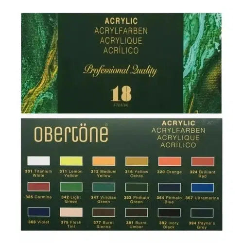 Kit Estuche Pintura Acrílica Obertone Tubo 18 Colores 12 Ml
