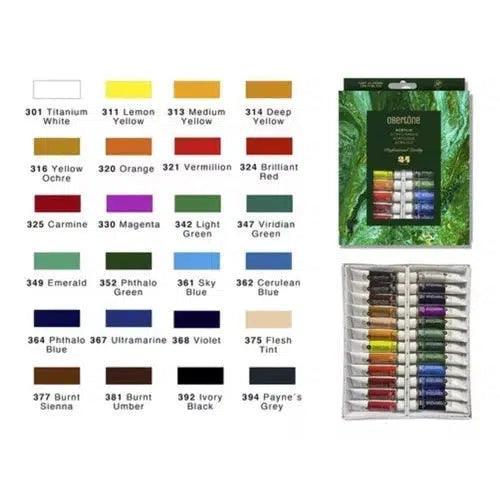 Kit Estuche Pintura Acrílica Obertone Tubo 24 Colores 12 Ml