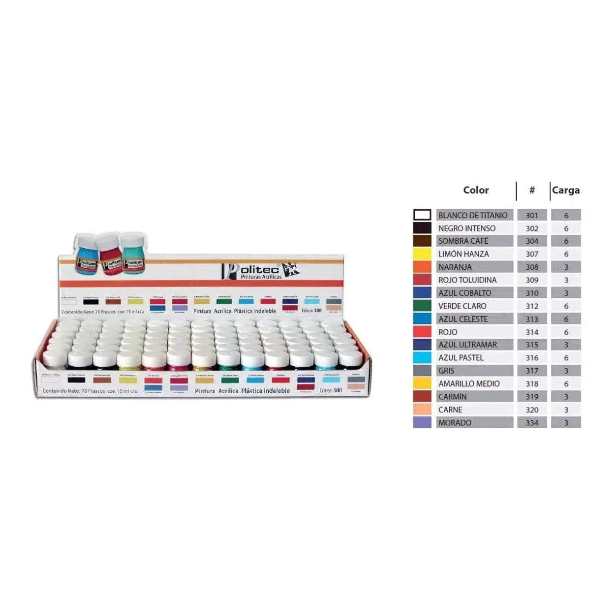 Kit Pintura Acrílica Politec Línea 300 Estuche 78 Frascos