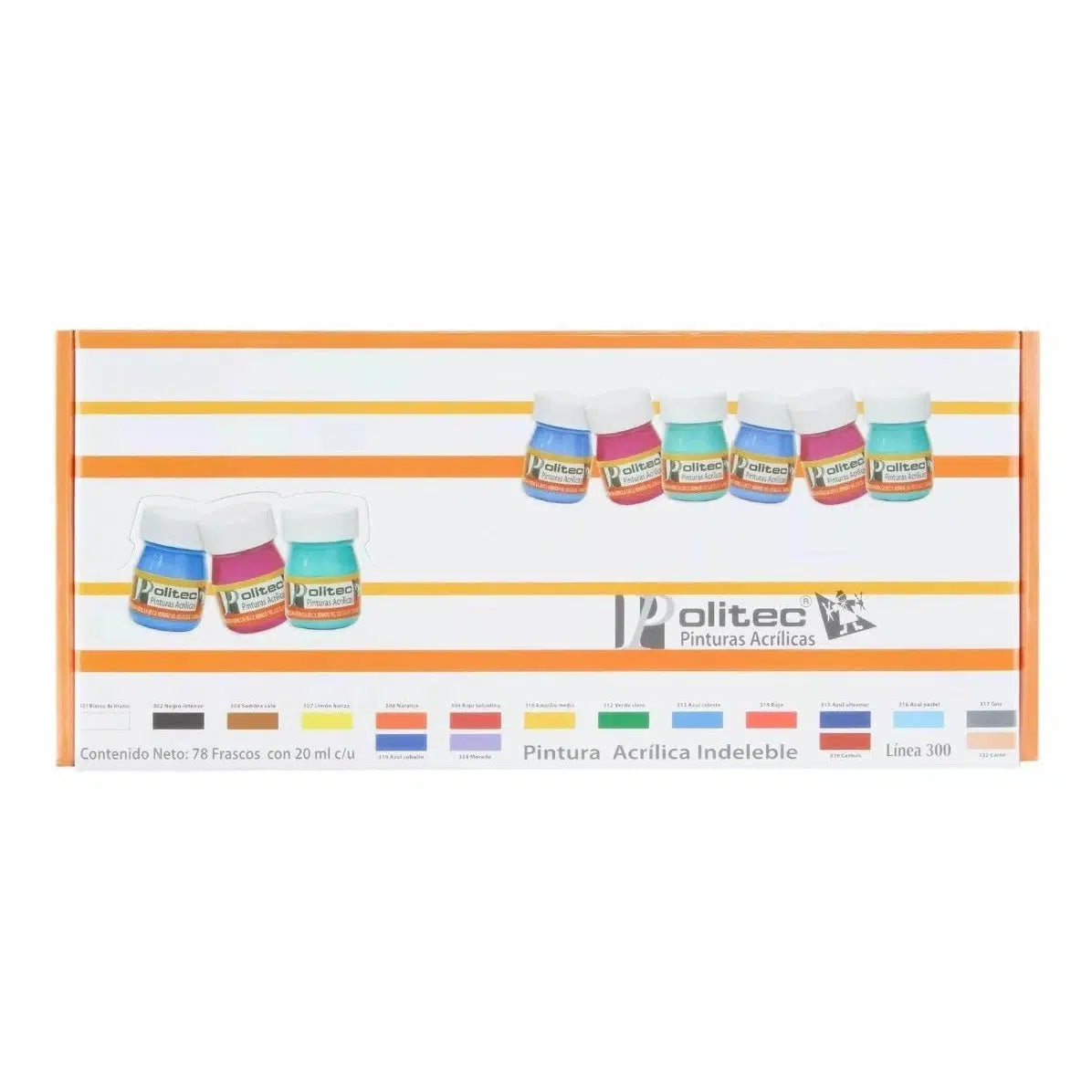 Kit Pintura Acrílica Politec Línea 300 Estuche 78 Frascos