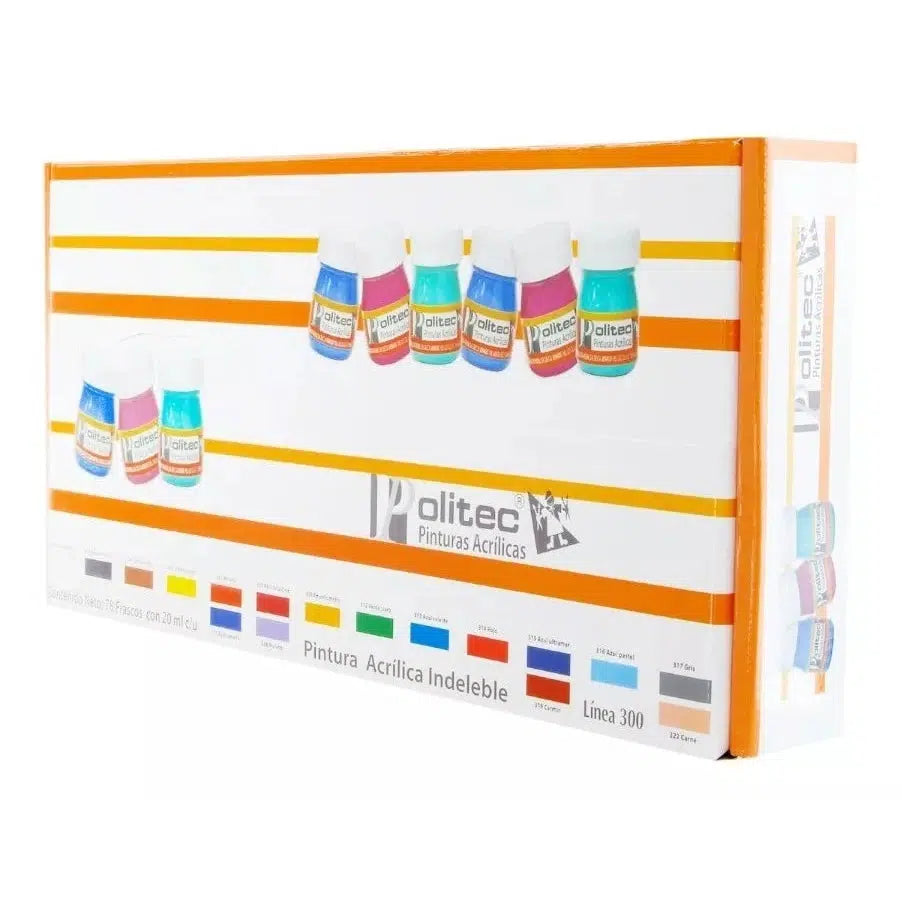 Kit Pintura Acrílica Politec Línea 300 Estuche 78 Frascos