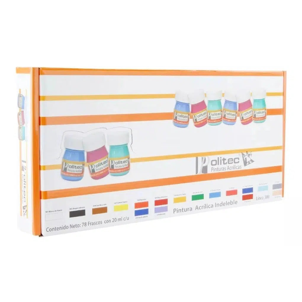 Kit Pintura Acrílica Politec Línea 300 Estuche 78 Frascos
