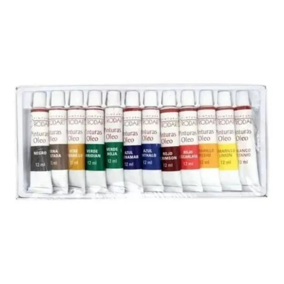 Kit Estuche Pintura Óleo Rodart Arte Tubo 12 Colores 12 Ml