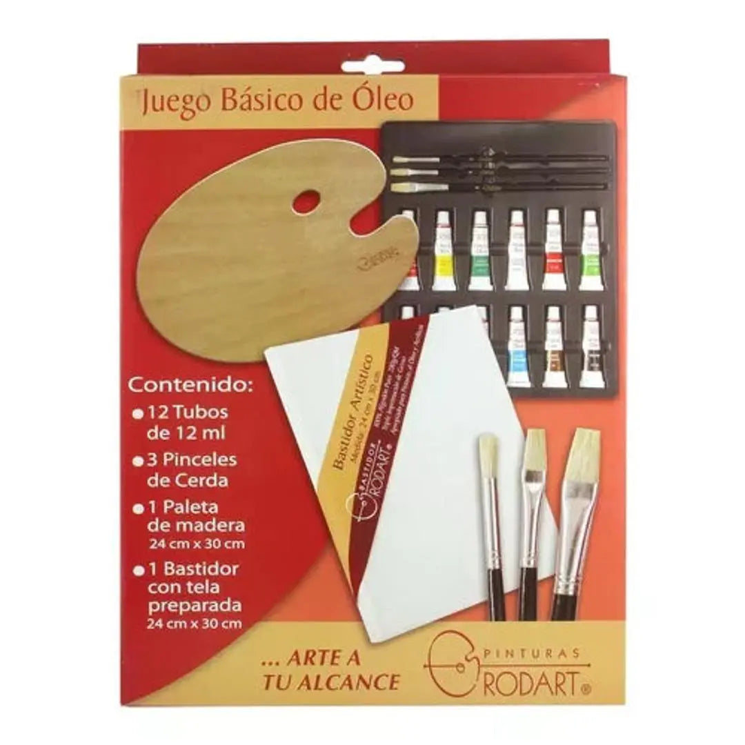 Juego Básico De Pintura Óleo Rodart Pincel 12 Colores 12 Ml