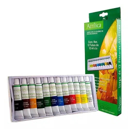 Kit Estuche Pintura Acrílica Rodart Tubo 12 Colores 12 Ml