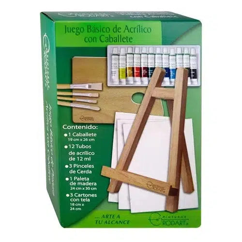 Juego Básico De Pintura Acrílica Rodart Caballete 12 Colores