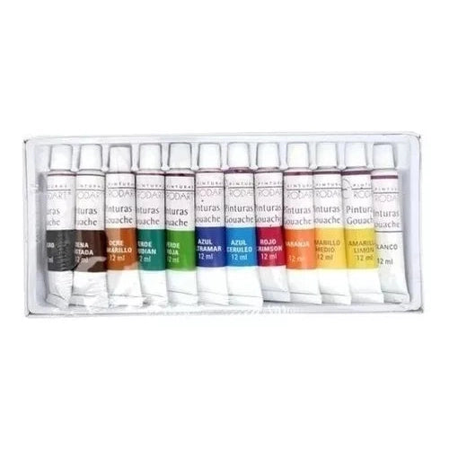 Kit Estuche Pinturas Gouache Rodart Tubo 12 Colores 12 Ml