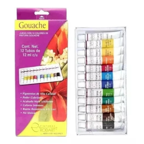 Kit Estuche Pinturas Gouache Rodart Tubo 12 Colores 12 Ml
