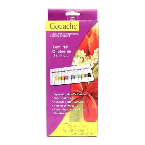 Kit Estuche Pinturas Gouache Rodart Tubo 12 Colores 12 Ml