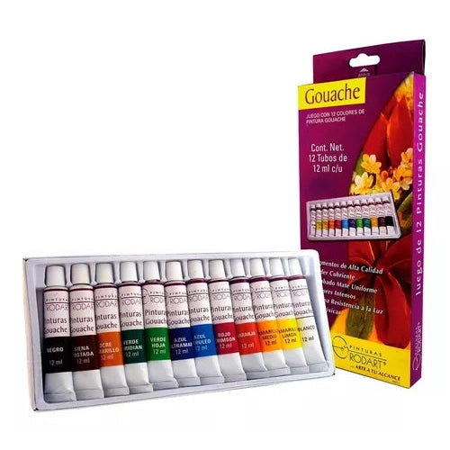 Kit Estuche Pinturas Gouache Rodart Tubo 12 Colores 12 Ml