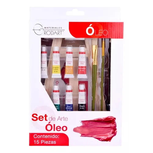 Set De Arte Pintura Óleo Rodart Caballete Con 15 Piezas