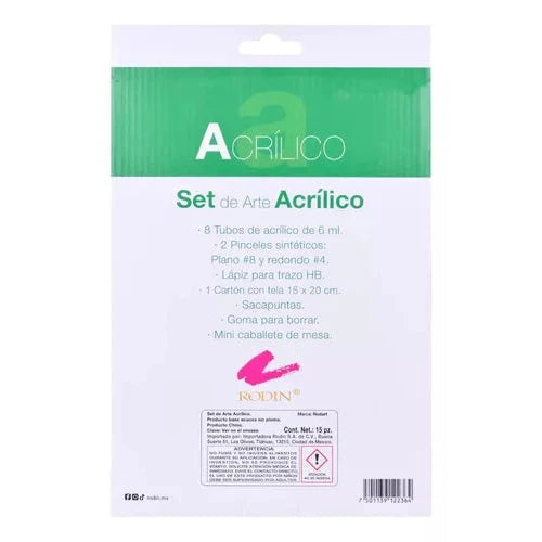 Set De Arte Pintura Acrílica Rodart Caballete Con 15 Piezas