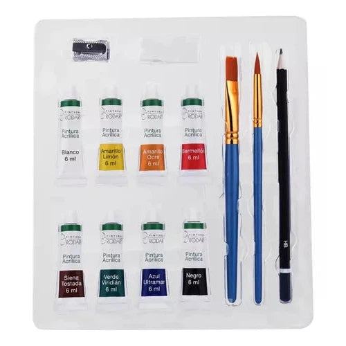 Set De Arte Pintura Acrílica Rodart Caballete Con 15 Piezas