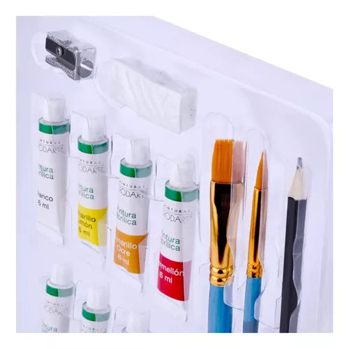 Set De Arte Pintura Acrílica Rodart Caballete Con 15 Piezas